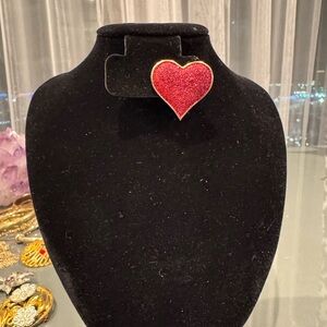 Vintage Heart-Shaped Glitter Red and Gold Brooch